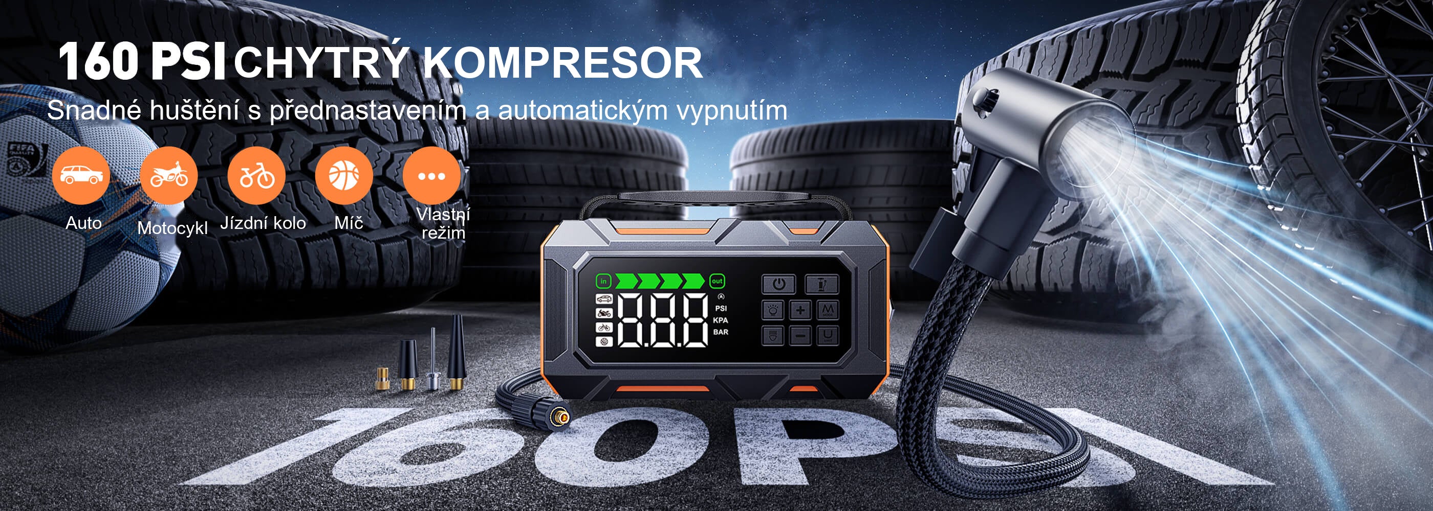 Buture Beta09 · CHYTRÝ KOMPRESOR · Snadné huštění s přednastavením a automatickým vypnutím