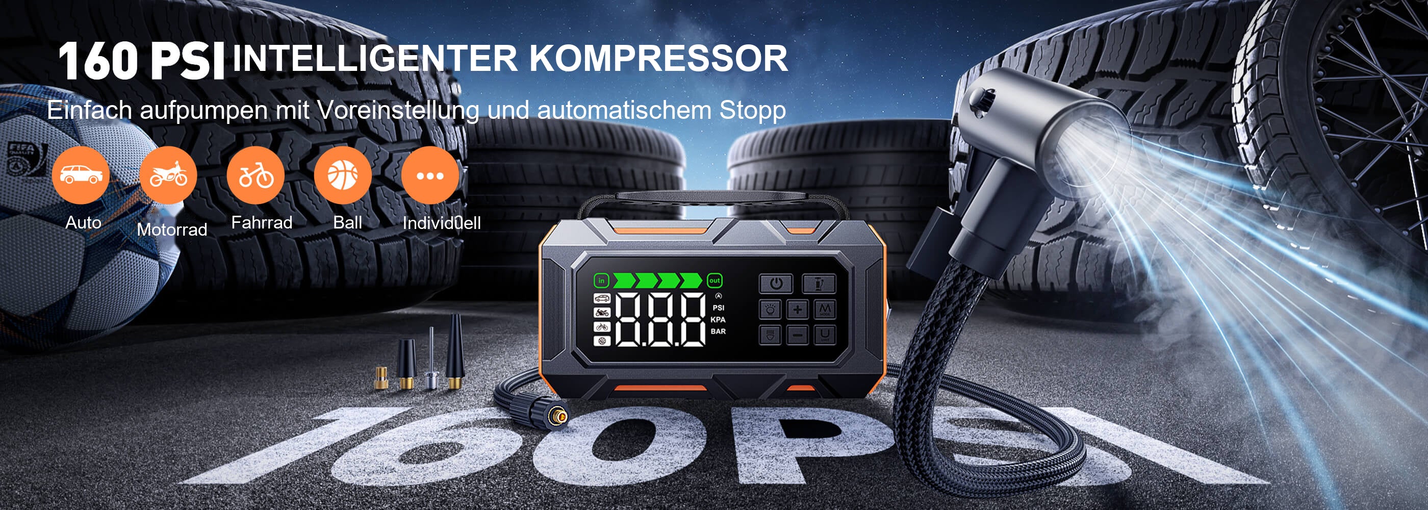 Buture Beta09 · INTELLIGENTER KOMPRESSOR · Einfach aufpumpen mit Voreinstellung und automatischem Stopp