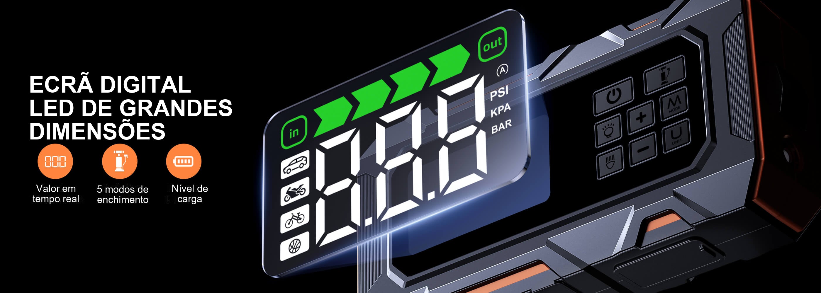 Buture Beta09 · ECRÃ DIGITAL LED DE GRANDES DIMENSÕES · Valor em tempo real