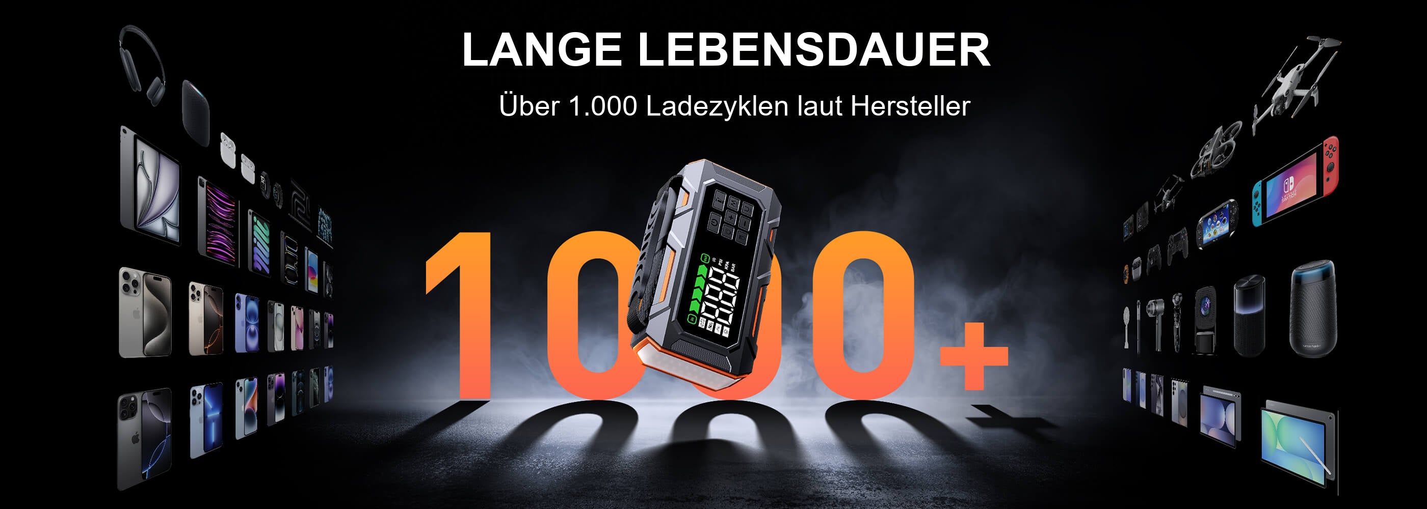 Buture Beta09 · LANGE LEBENSDAUER · Über 1.000 Ladezyklen laut Hersteller