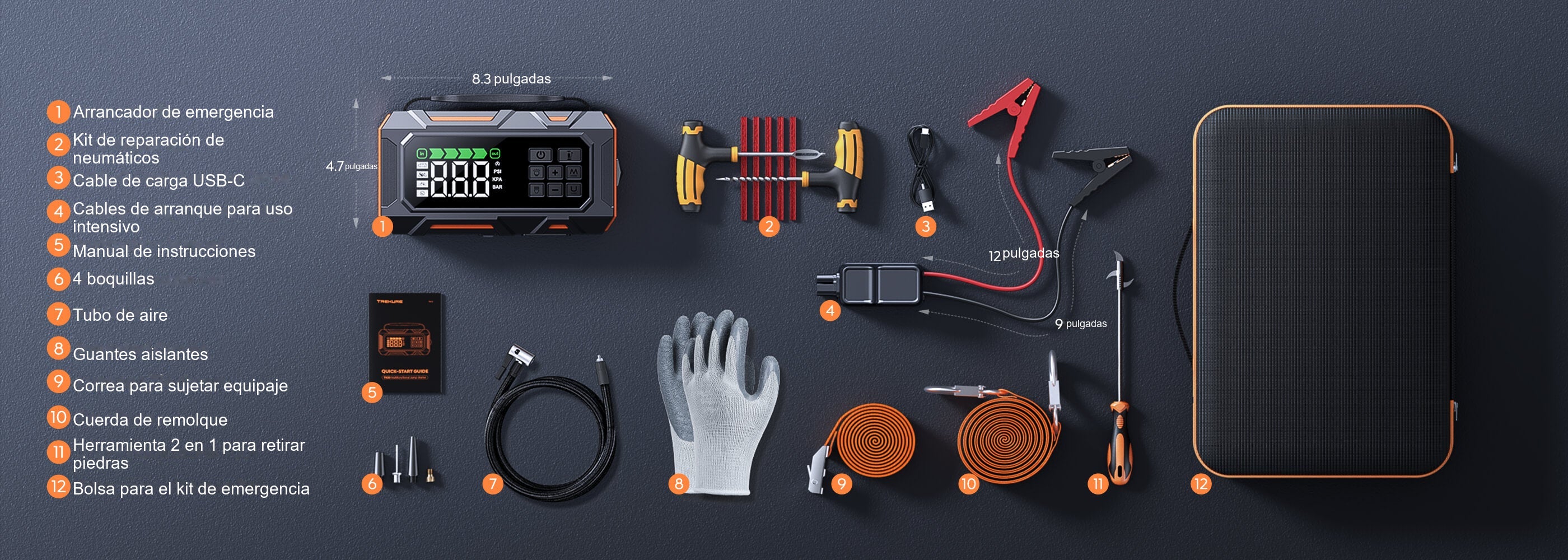 Buture Beta09 · Arrancador de emergencia · Kit de reparación de neumáticos