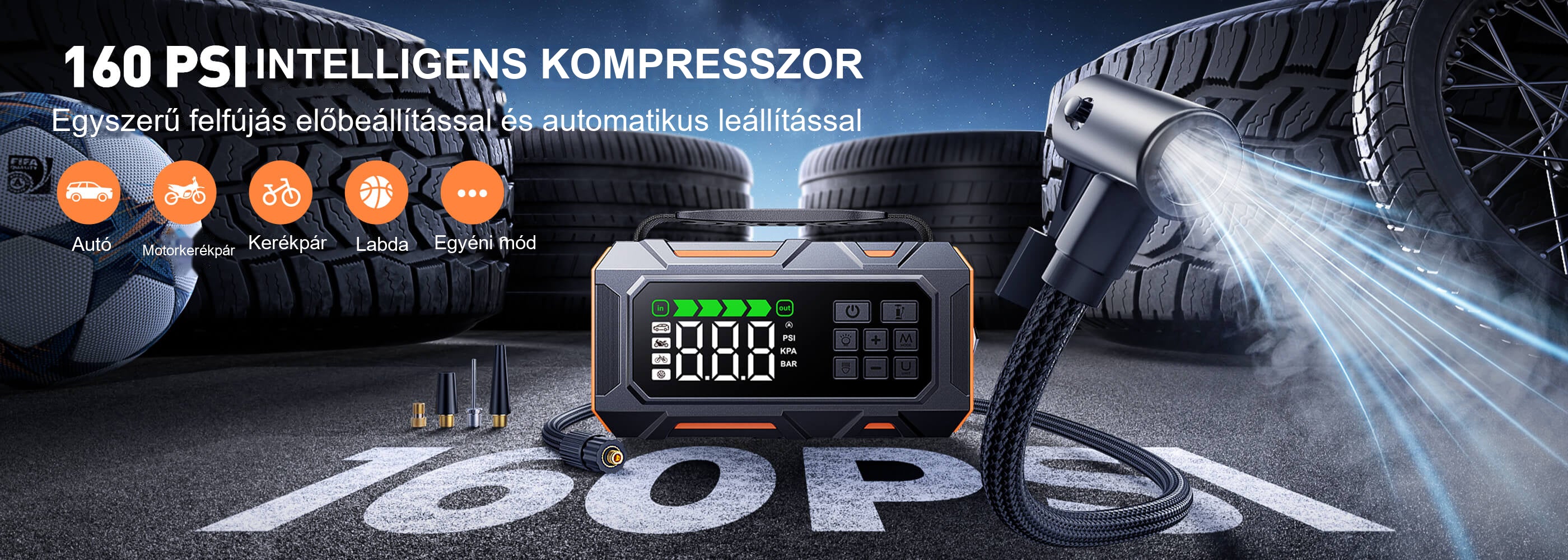 Buture Beta09 · INTELLIGENS KOMPRESSZOR · Egyszerű felfújás előbeállítással és automatikus leállítással