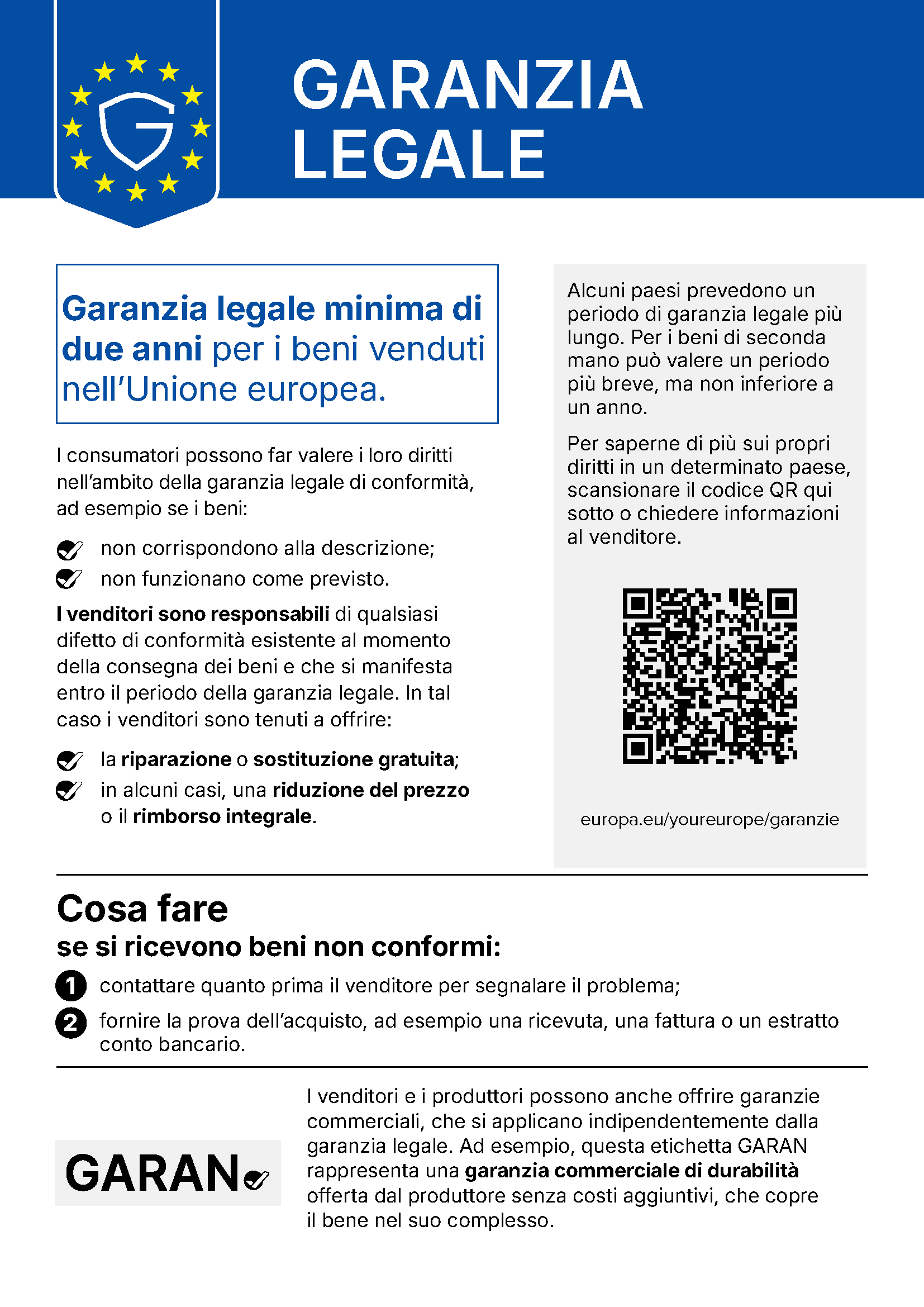
Avviso ufficiale dell’UE sulla garanzia legale in italiano.