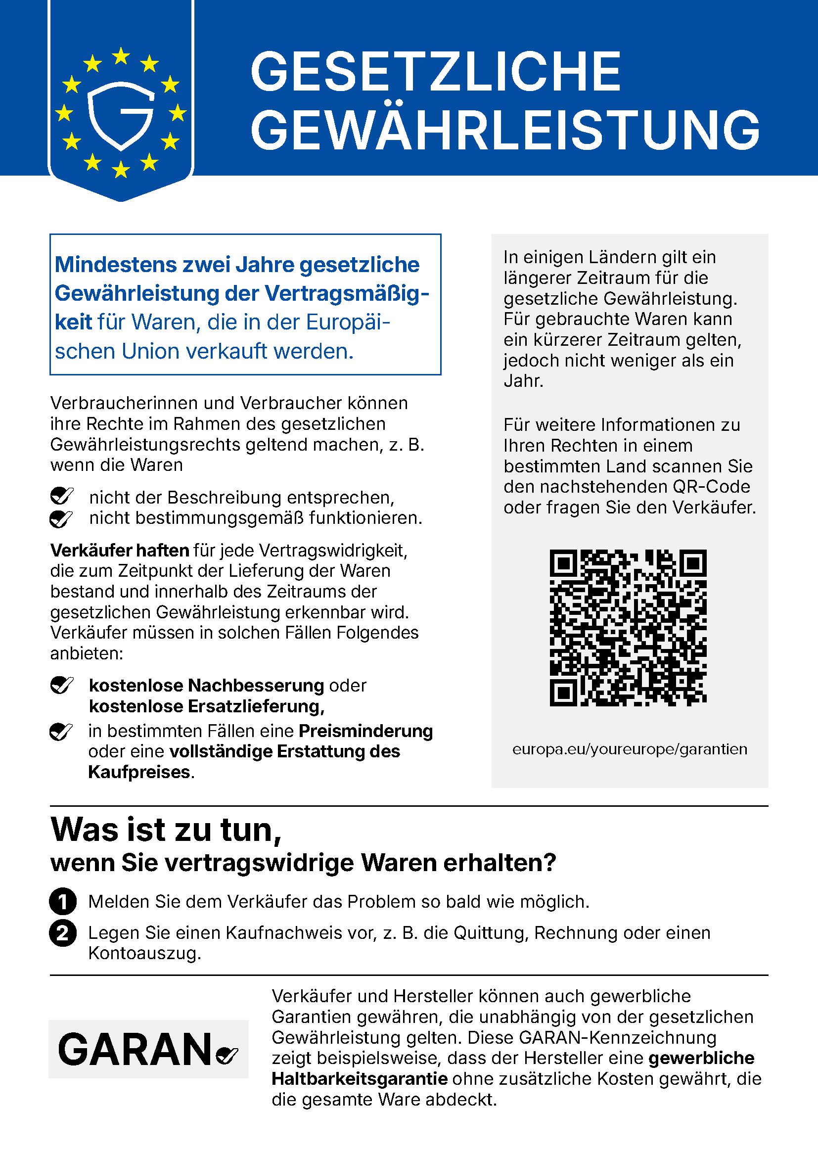 
Amtliche EU-Mitteilung zur gesetzlichen Gewährleistung auf Deutsch.