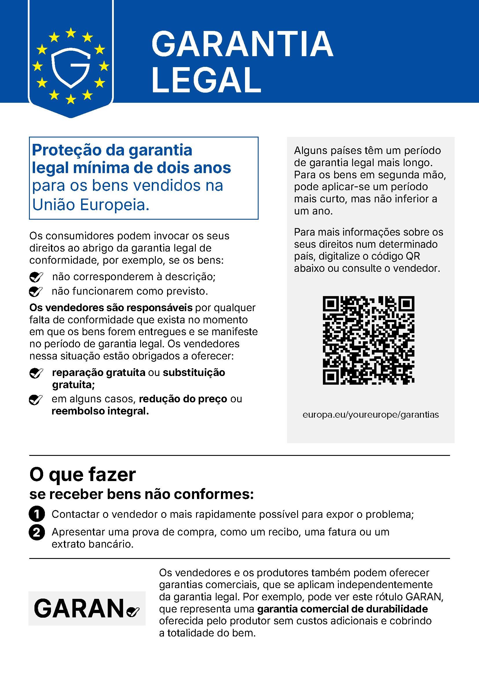 
Aviso oficial da UE sobre a garantia legal em português.